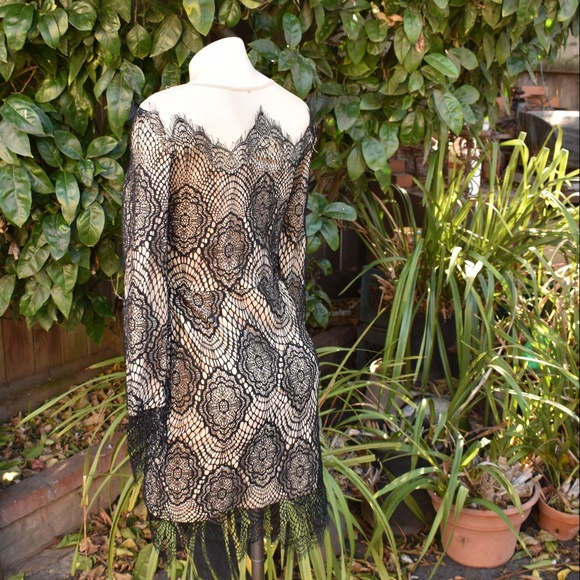 VINTAGE SNIDEL BODYCON JAPANESE LACE OVER NUDE SZ SM DRESS - Picture 5 of 8